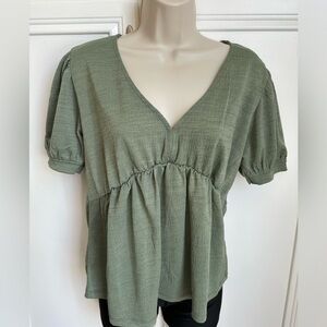 Francesca's Collections Olive V-Neck Blouse